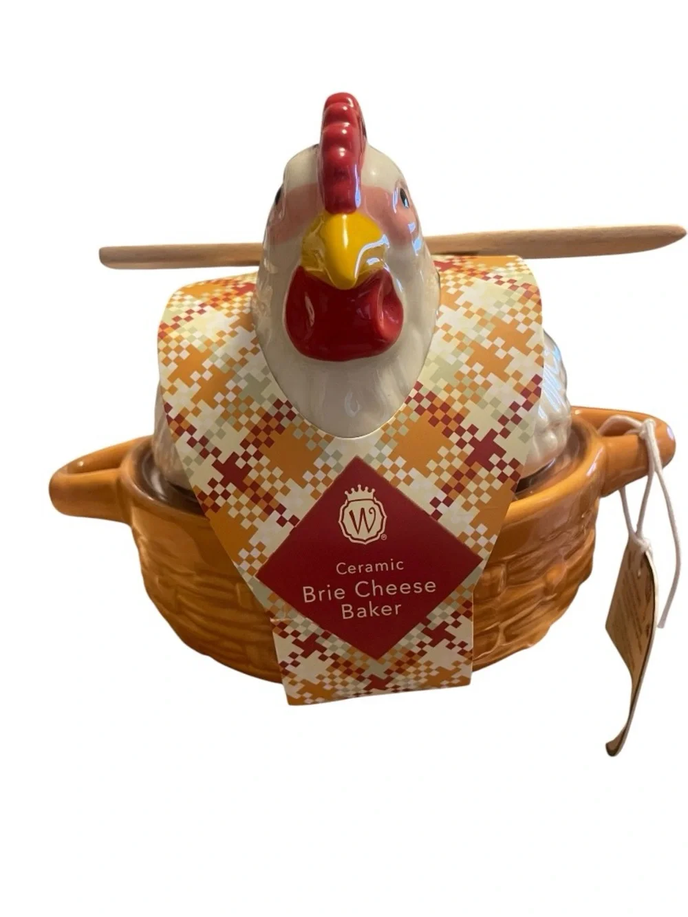 Ceramic Chicken Brie Cheese Baker with Spreader NWT - Farmhouse Kitchen Dish